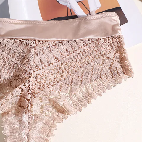 Sexy Floral Lace Panties Mid Waist Seamless Hollow Out Breathable Nylon Cotton Lingerie Briefs For Women Daily Underwear