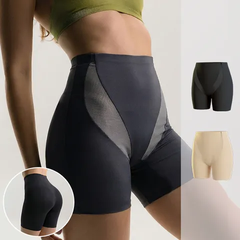 Women High Waist Tummy Control Shapewear Shorts Seamless Butt Lift Body Shaper Nylon Mesh Patchwork Yoga Sports Fitness Panty