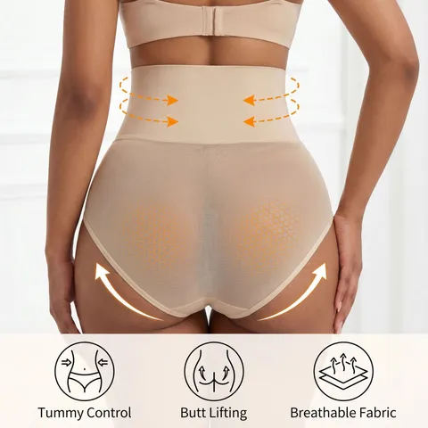 Women's High Waist Tummy Control Butt Lifting Shapewear Shorts Seamless Mesh Patchwork Postpartum Slimming Body Shaper Underwear