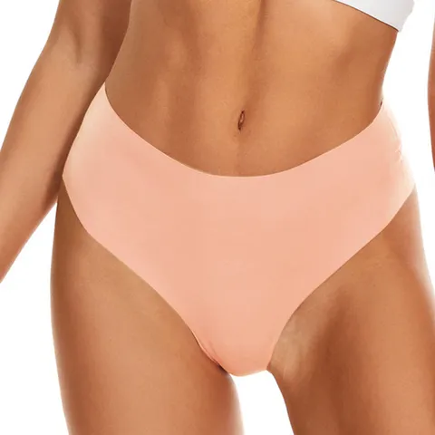 Seamless Women Ice Silk Thong Underwear Mid Waist Breathable Cotton Crotch T-Back Briefs For Sports Fitness Daily Panties