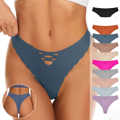 Women Seamless Ice Silk Thong Lingerie Set Low Waist Hollow Out Sports Bra Top And Bottom Seamless Nylon Breathable Underwear