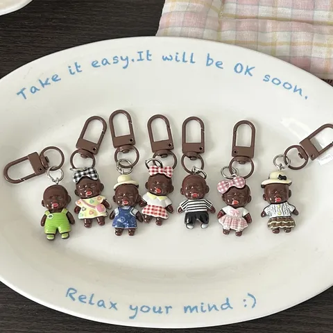 Funny Ugly Cute Doll Keychain Resin Cartoon Figure Bag Pendant Creative Trendy Accessories Key Ring Gift