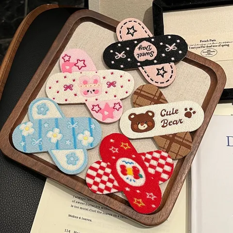 Cartoon Band-aid Shape Embroidered Hair Clips For Women Girls Cute Animal Bear Rabbit Stars Bow Pattern Bangs Organizing Hairpins