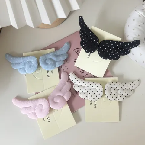 Barrettes Cheveux en Tissu Ailes d'Ange à Pois Doux Peluche Pince Bec de Canard Style Japonais Épingles à Cheveux Filles Femmes Accessoires