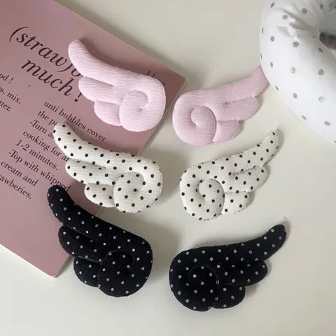 Barrettes Cheveux en Tissu Ailes d'Ange à Pois Doux Peluche Pince Bec de Canard Style Japonais Épingles à Cheveux Filles Femmes Accessoires
