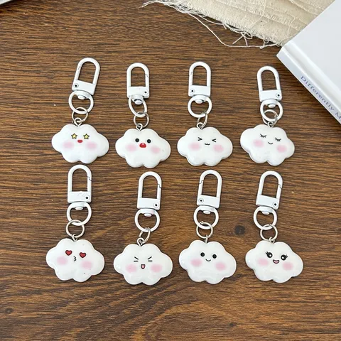 Cute Cloud Resin Keychain Cartoon Expression Bag Charm Soft Blush Cloud Pendant Key Ring For Women Girls Gifts