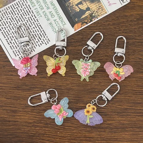 Transparent Flower Butterfly Keychain Ins Simple Cute Sweet Bag Pendant Student Backpack Accessories Gift