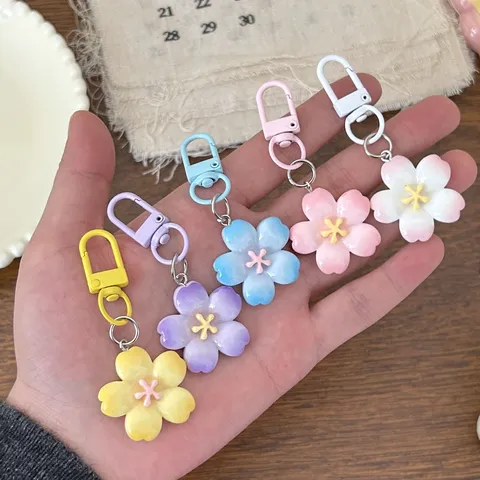 Resin Cherry Blossom Keychain Sweet Floral Bag Pendant Cute Key Ring Charm For Women Girls Backpack Gift