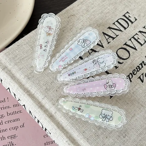 Sweet Lolita Lace Hair Clip Cute Bear Rabbit Hairpin Barrettes Duckbill Hair Clip Girls Sweet Hair Accessories Gift