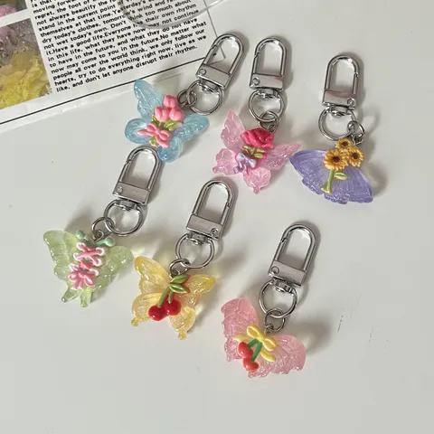 Transparent Flower Butterfly Keychain Ins Simple Cute Sweet Bag Pendant Student Backpack Accessories Gift