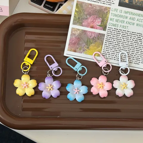 Resin Cherry Blossom Keychain Sweet Floral Bag Pendant Cute Key Ring Charm For Women Girls Backpack Gift
