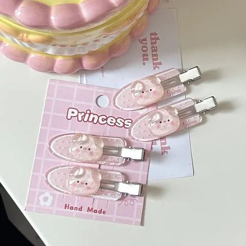 Cute Cartoon Pink Jelly Pig Hair Clip Sweet Acrylic Duckbill Hairpin Girl Hair Accessories Daily Hair Styling