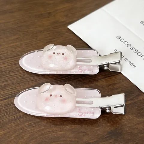 Cute Cartoon Pink Jelly Pig Hair Clip Sweet Acrylic Duckbill Hairpin Girl Hair Accessories Daily Hair Styling