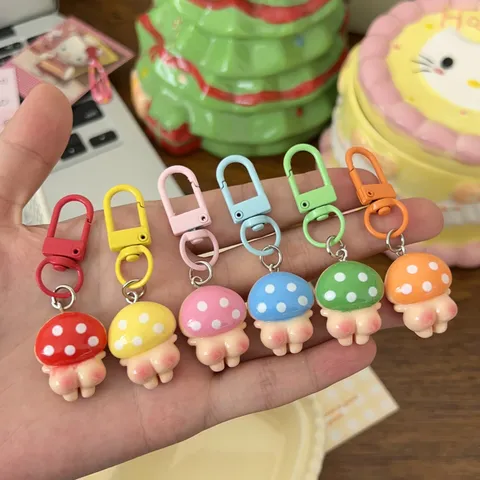 Candy Colored Mushroom Keychain Dopamine Cartoon Pendant Colorful Backpack Accessory Student Fashion Key Ring
