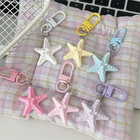 Cute Cartoon Starfish Shell Dolphin Keychain Resin Colorful Macaron Bag Charm Animal Pendant Gift For Women Girls