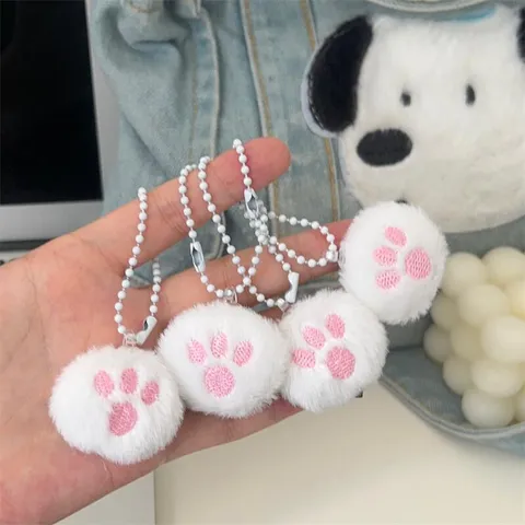 Pluizige Kattenpoot Sleutelhanger Leuke Pluche Tas Hanger Geborduurd Zoete Cartoon Sleutelring Hanger Voor Vrouwen Paar Cadeau