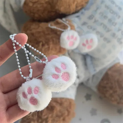 Pluizige Kattenpoot Sleutelhanger Leuke Pluche Tas Hanger Geborduurd Zoete Cartoon Sleutelring Hanger Voor Vrouwen Paar Cadeau