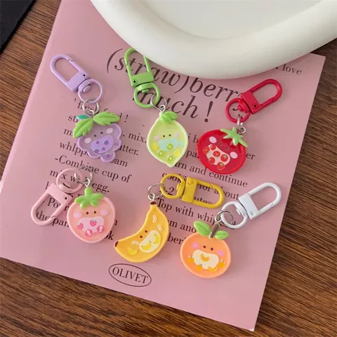 Cute Simulation Fruit Resin Keychain Cartoon Student Girl Couple Bag Pendant Aesthetic School Bag Hanging Ornament