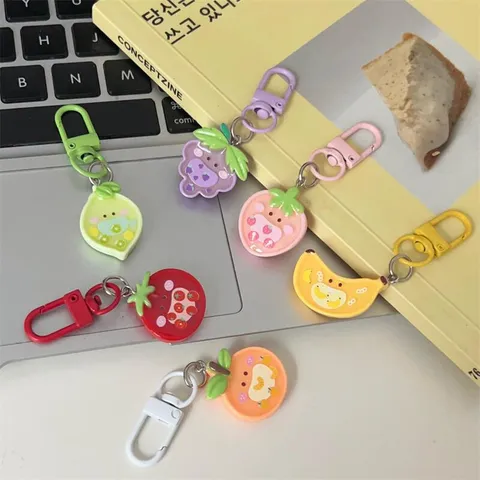 Cute Simulation Fruit Resin Keychain Cartoon Student Girl Couple Bag Pendant Aesthetic School Bag Hanging Ornament