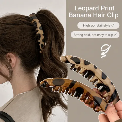 Morsetto per Capelli a Banana con Stampa Leopardo Grande Artiglio per Capelli Supporto per Coda di Cavallo Vintage Accessori per Styling Capelli Eleganti per Donna