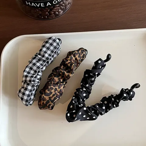 Vintage Estampado de Leopardo Lunares Plisado Pinza Plátano Elegante Pinza de Pelo Herramienta de Estilo Soporte de Cola de Caballo Accesorios para el Cabello