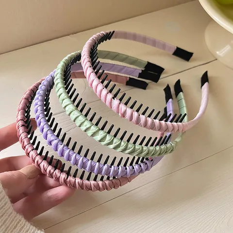 Cerchietto Plissettato per Bambini Fascia Antiscivolo Avvolta in Tessuto Accessori per Capelli con Denti per Ragazze