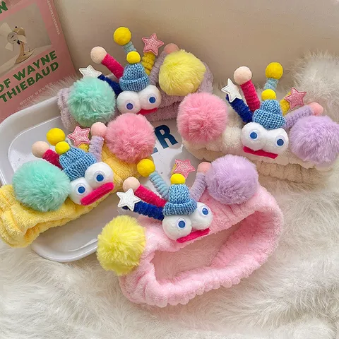 Cute Plush Funny Big Eye Hair Band Women Wide Brimmed Face Washing Headband Soft Coral Fleece Hair Hoop Headwear