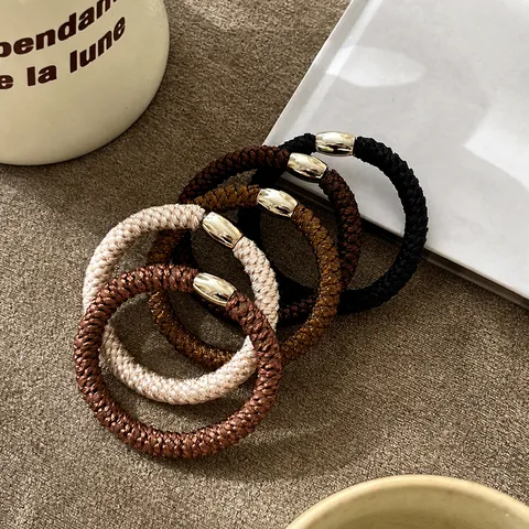 Elastici per Capelli Intrecciati Ispessiti Ad Alta Elasticità Porta Coda di Cavallo Colorati con Anello in Metallo Accessori per Capelli Donna