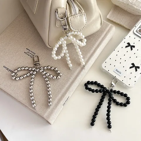 Creativo Ciondolo Fiocco di Perla Ciondolo Borsa Custodia Telefono Portachiavi Ornamento Sospeso Squisito Accessorio Regalo