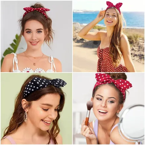 Cerchietto Retro a Pois con Fiocco Tesa Larga Corona Alta Tessuto Accessori Capelli Dolci ed Eleganti per Donna Casual Quotidiano