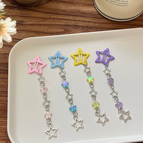 Fermaglio per Capelli a Stella con Nappa in Lega Forcina Laterale con Perline Accessorio per Capelli Multicolore Carino per Donne e Ragazze