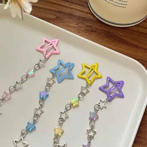 Fermaglio per Capelli a Stella con Nappa in Lega Forcina Laterale con Perline Accessorio per Capelli Multicolore Carino per Donne e Ragazze