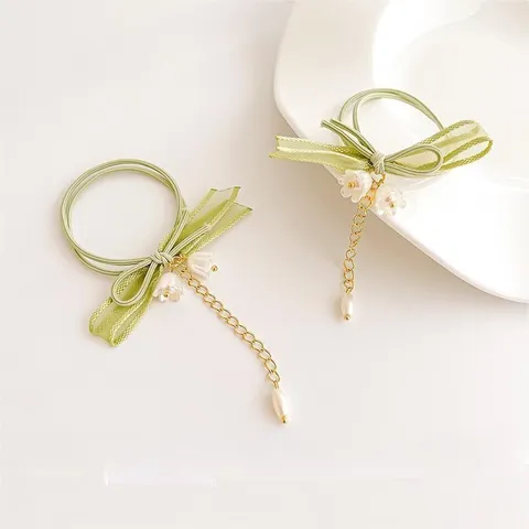 Cravatta Per Capelli Con Fiocco E Nappa Giglio Della Valle Verde Accessorio Elegante Donna
