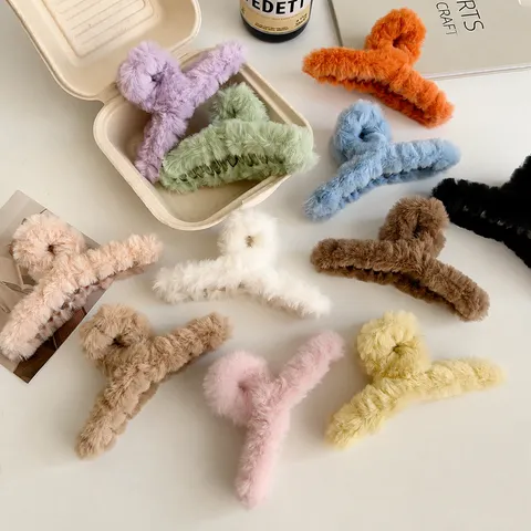 Molla per Capelli in Peluche Oversize Tinta Unita Morsetto Squalo Morbido Accessori Capelli Inverno per Donne Styling Forcina