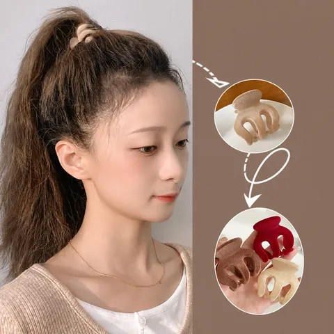 Molla per Capelli Floccata Antiscivolo Supporto per Coda di Cavallo Cuore Carino Geometrico Mini Mollette per Capelli Accessori per Styling Donna