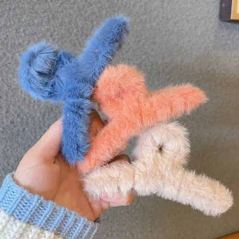 Molla per Capelli in Peluche Invernale Coreana Grande Pinza Squalo Soffice Accessori per Donna Ragazze Styling Quotidiano