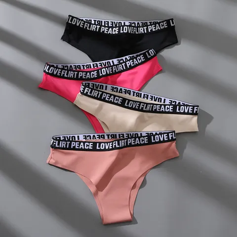 Mutandine senza Cuciture a Vita Bassa da Donna con Fascia Elastica con Lettere Perizoma Bikini Tinta Unita Comodo e Traspirante Lingerie Sexy