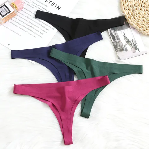 Women Sexy Seamless T-Back Thong Low Waist Breathable Nylon Underwear Solid Color Ice Silk Style Female Lingerie Bottom