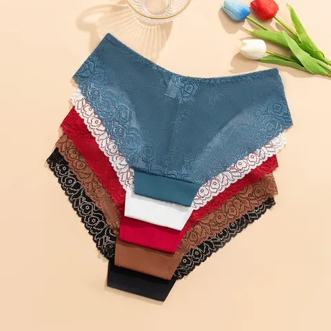 Women Sexy Lace Panties Leaf Pattern Low Waist French Bikini Breathable Semi-Transparent Seamless Lingerie Underwear For Everyday