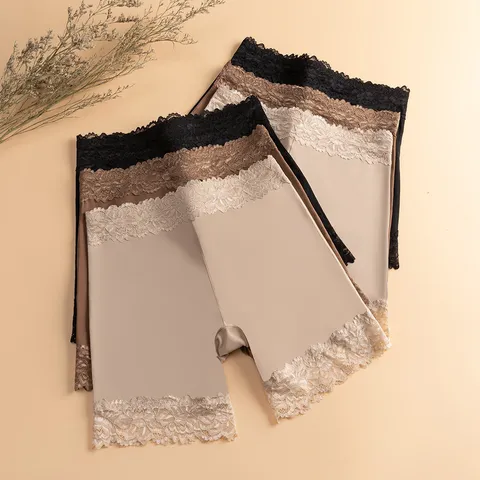 Pantalones de Seguridad de Cintura Alta para Mujer Encaje Calado Transpirable Anti-Rozaduras Faja Nylon Bragas Sin Costuras Sexy Deportivo Leggings Cortos