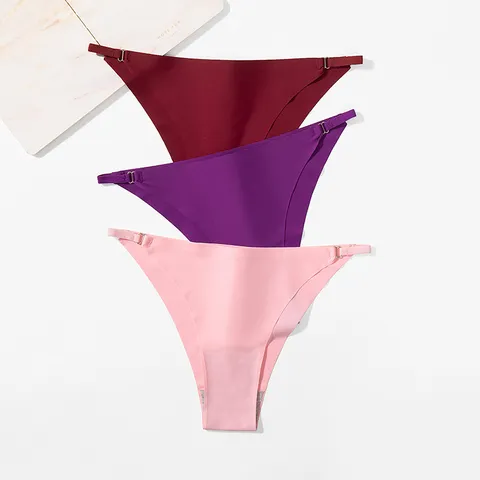 Women's Seamless Ice Silk Thong Sexy Low Waist G-String With Metal Buckle Adjustable Straps Quick Dry Breathable Lingerie Underwear