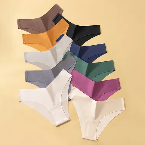 Bragas Sexy de Seda de Hielo Sin Costuras para Mujer en V Transpirables Cintura Baja Ropa Interior Deportiva Color Sólido