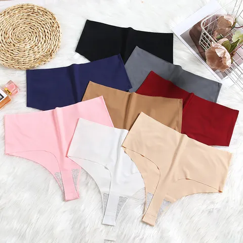 Women's Seamless High Waist Thong Breathable Ice Silk T-Back Panties For Yoga Sport Sexy Invisible Underwear