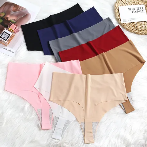 Women's Seamless High Waist Thong Breathable Ice Silk T-Back Panties For Yoga Sport Sexy Invisible Underwear