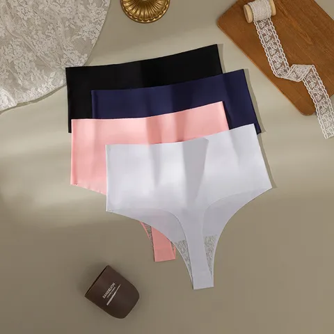 Perizoma Donna Senza Cuciture Vita Alta in Seta di Ghiaccio Traspirante G-String Sexy Tinta Unita Intimo Poliestere Elastan