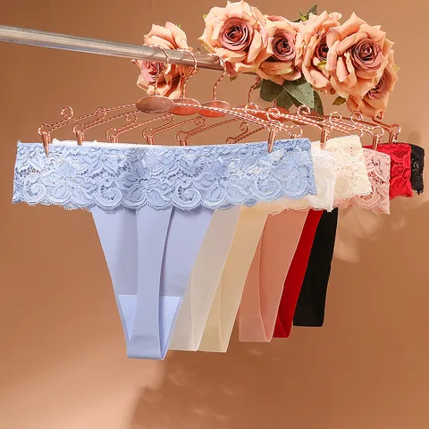 Tangas de Encaje Bordado Sexy de Cintura Baja para Mujer Transpirables Transparentes Florales G-String Lencería Ropa Interior