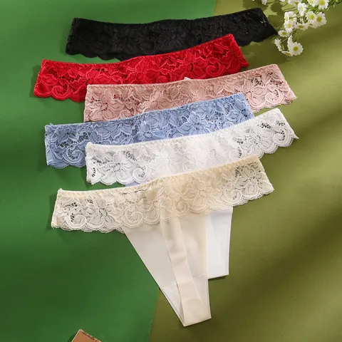 Tangas de Encaje Bordado Sexy de Cintura Baja para Mujer Transpirables Transparentes Florales G-String Lencería Ropa Interior
