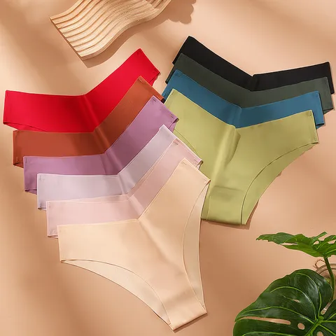 Bragas de Seda de Hielo Sin Costuras para Mujer Cintura Baja Transpirable Tanga Color Sólido Lingerie de Punto para Mujer