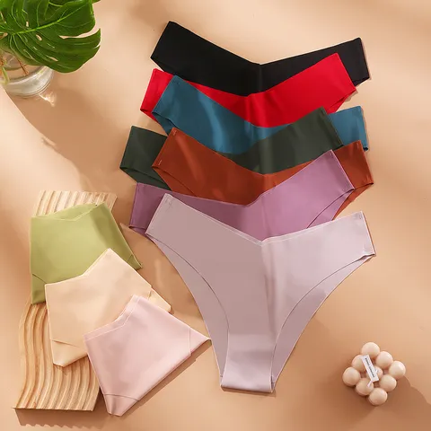 Bragas de Seda de Hielo Sin Costuras para Mujer Cintura Baja Transpirable Tanga Color Sólido Lingerie de Punto para Mujer