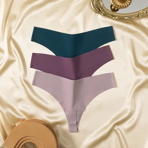Women Seamless Ice Silk Thong Low Waist Breathable Laser Cut Piece T-Back Lingerie Bottom Sexy Comfortable Underwear